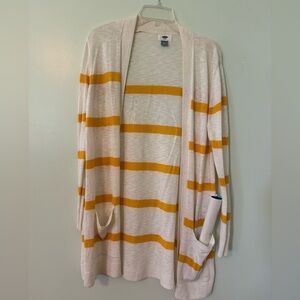 Yellow and white striped old navy cardigan with pockets